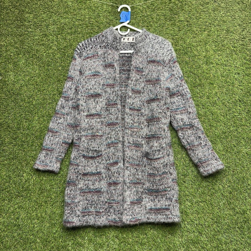 Vintage PGE Mohair Sweater Womens Medium Wool Blend Open Cardigan Long Knit 90s